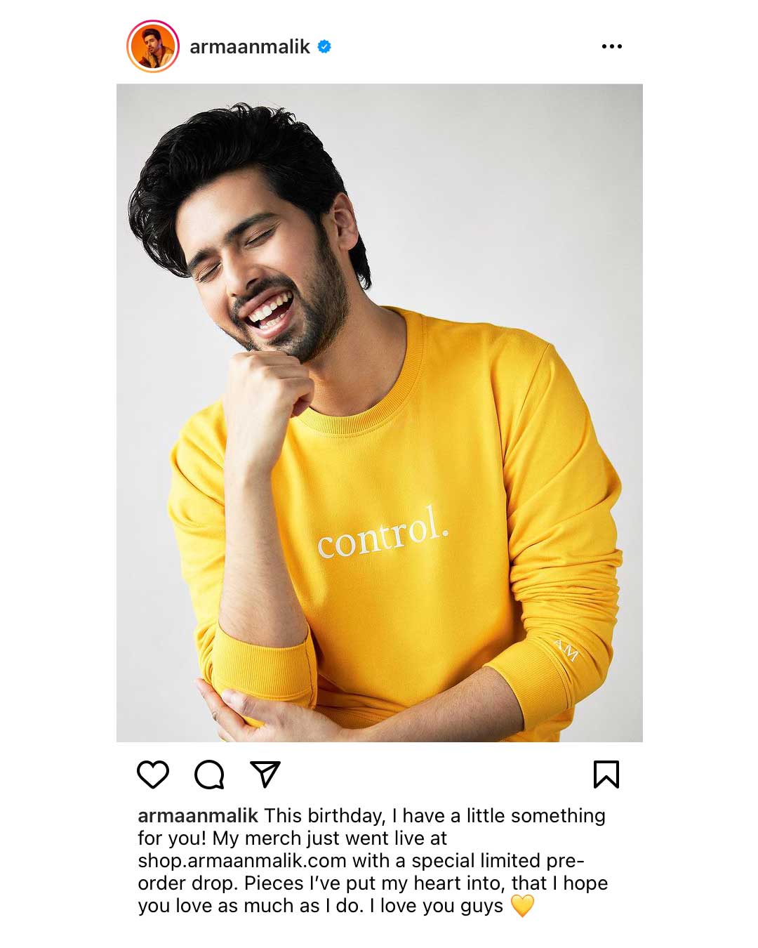 Armaan Malik Official Merchandise Instagram Announcement